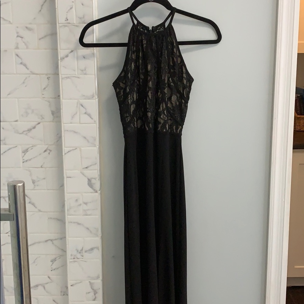 Long black formal high neck dress